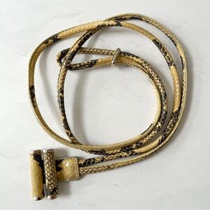 Reiss RARE Yellow Python Snakeskin Thin Leather Lariat Double Rope Belt Medium